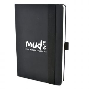 BLACK A5 PU covered thick molepad with pocket to rear and wide elastic strap