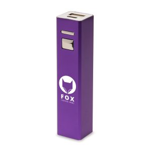 Portable cuboid shaped aluminium 2200mAh power bank with type-C and USB ports supplied with a type-C/USB to type-C cable. Can re-charge most smart phones! Packed in a Kraft cardboard box.