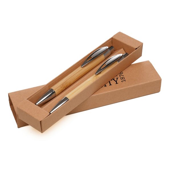 Set your brand apart with The Goa Bamboo Ball Pen and Goa Bamboo Eternity Pencil, beautifully displayed in the 100% recycled Natural Kraft Box. The perfect set for gifting to clients and on boarding employees.