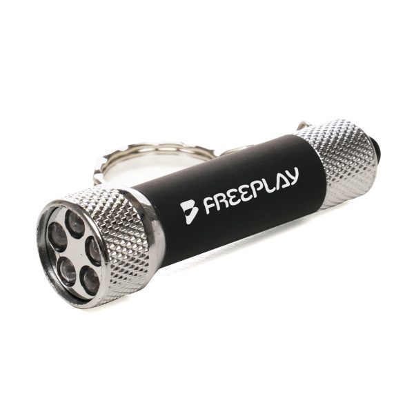 Compact and reliable, this softfeel 5 LED keyring torch features a recycled ABS torch head and rear cap, aluminium keychain with split ring, and a softfeel body with modulator tube. Batteries are included for immediate use.