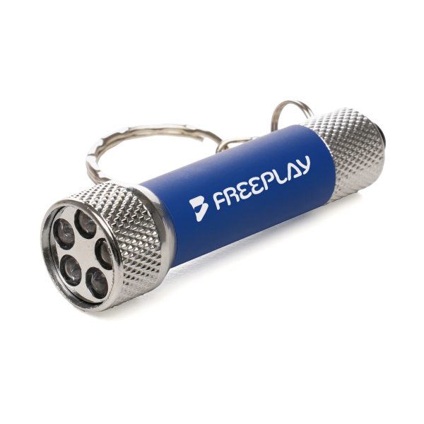 Compact and reliable, this softfeel 5 LED keyring torch features a recycled ABS torch head and rear cap, aluminium keychain with split ring, and a softfeel body with modulator tube. Batteries are included for immediate use.