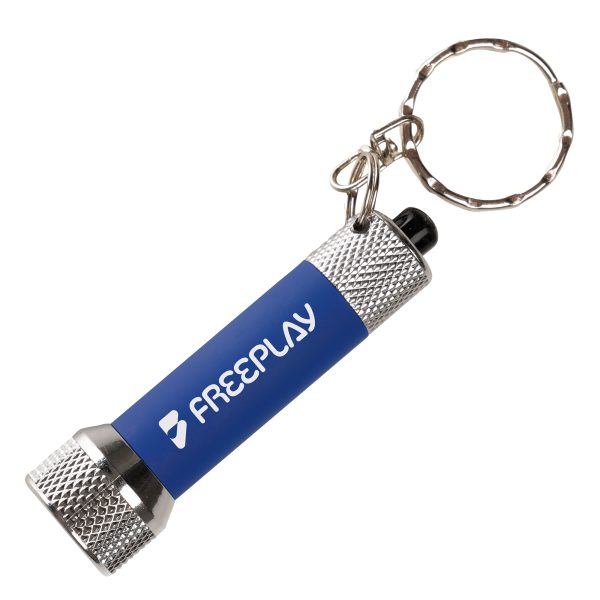 Compact and reliable, this softfeel 5 LED keyring torch features a recycled ABS torch head and rear cap, aluminium keychain with split ring, and a softfeel body with modulator tube. Batteries are included for immediate use.