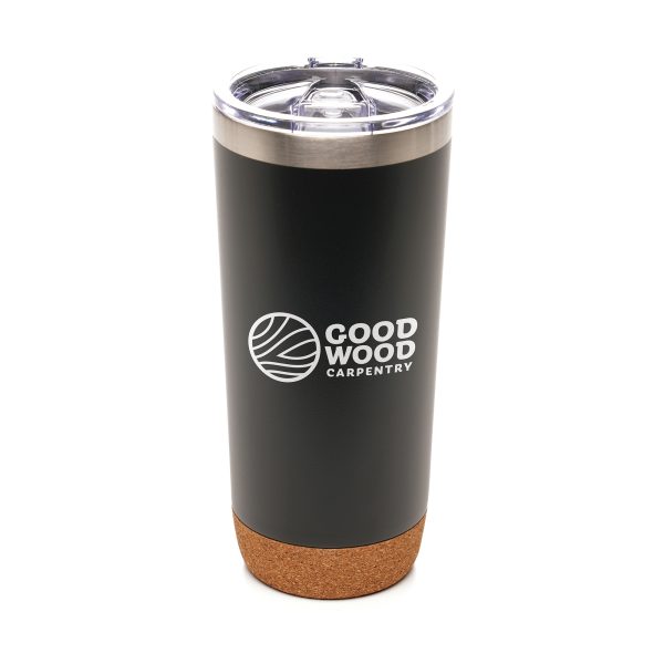 Enjoy drinks on the go with this 650ml double-walled tumbler made from recycled stainless steel. It features a recycled PS plastic lid with a sliding sipper and a cork bottom for stability and anti-slip. Ideal for keeping beverages hot or cold longer.