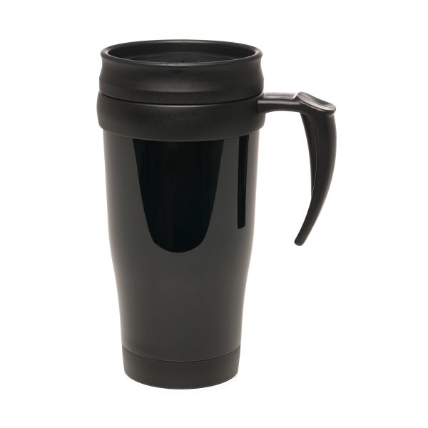 This 400ml Double Walled Recycled PP plastic Travel Mug features a black recycled PP plastic inner, a secure screw-on lid, and a matching recycled AS plastic sliding sipper. BPA and PVC-free, it's durable, convenient, and perfect for on-the-go use. Ideal for daily activities and outdoor adventures.