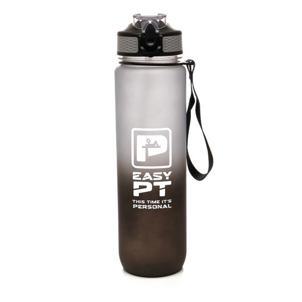 1-Litre water drinking bottle featuring a stylish ombre two-tone fading effect. Made from recycled PET (RPET) with a recycled polypropylene lid and straw, this eco-friendly bottle includes a fold-down push-button sipper and lanyard handle.