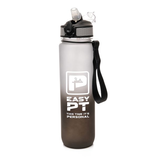 1-Litre water drinking bottle featuring a stylish ombre two-tone fading effect. Made from recycled PET (RPET) with a recycled polypropylene lid and straw, this eco-friendly bottle includes a fold-down push-button sipper and lanyard handle.