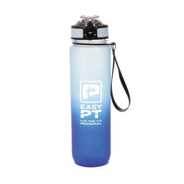 1-Litre water drinking bottle featuring a stylish ombre two-tone fading effect. Made from recycled PET (RPET) with a recycled polypropylene lid and straw, this eco-friendly bottle includes a fold-down push-button sipper and lanyard handle.