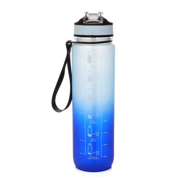 1-Litre water drinking bottle featuring a stylish ombre two-tone fading effect. Made from recycled PET (RPET) with a recycled polypropylene lid and straw, this eco-friendly bottle includes a fold-down push-button sipper and lanyard handle.