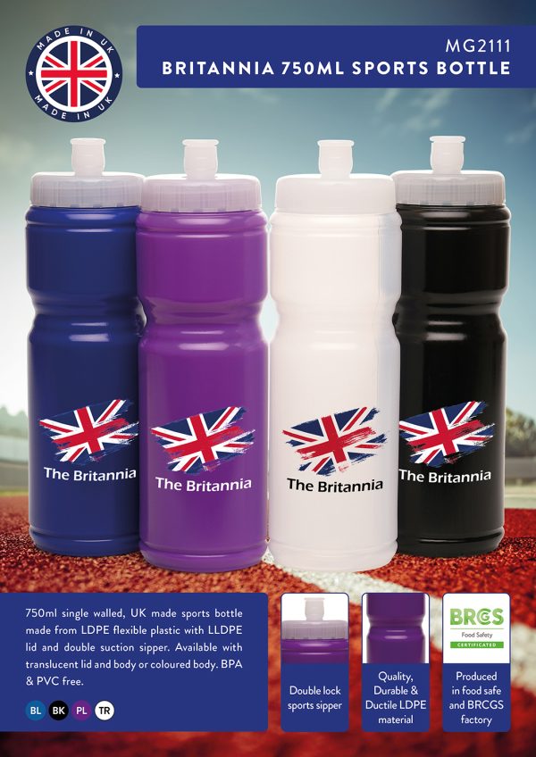 750ml single walled, UK made sports bottle made from LDPE flexible plastic, with LLDPE lid and double suction sipper. Available with translucent lid and body or coloured body. The perfect companion for long walks, outdoor activities, sport clubs and more. BPA & PVC free.