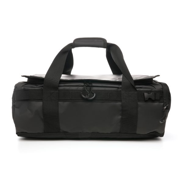 Spacious and adaptable duffle bag, featuring a generous capacity and crafted from waterproof tarpaulin material with a polyester lining. Equipped with convenient short webbed handles, shoulder straps and a gusset for water bottles.