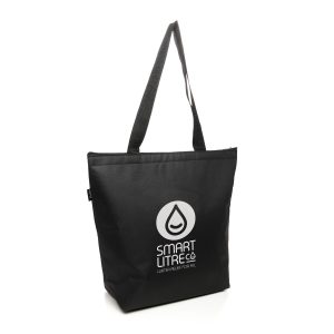 Large RPET cooler bag featuring a waterproof design, PP woven handle, zip closure, and pre-printed RPET label. The durable waterproof material ensures that the bag's contents remain well-protected, making it suitable for multiple uses.