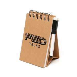 Crafted from widely recycled materials, this versatile spiral notepad comes with a board marker, making it perfect for jotting down notes on your desk or on the go. Personalised with your logo makes it an excellent giveaway option for trade shows, exhibitions, or promotional events.