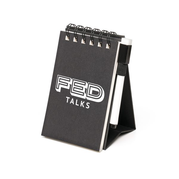 Crafted from widely recycled materials, this versatile spiral notepad comes with a board marker, making it perfect for jotting down notes on your desk or on the go. Personalised with your logo makes it an excellent giveaway option for trade shows, exhibitions, or promotional events.