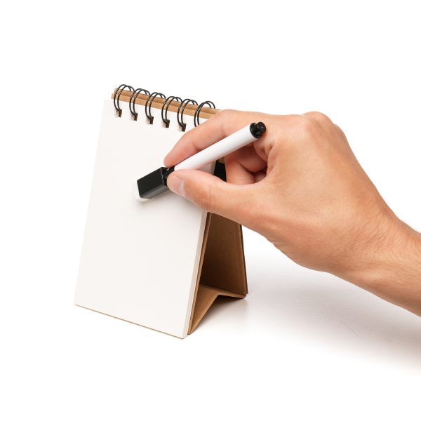 Crafted from widely recycled materials, this versatile spiral notepad comes with a board marker, making it perfect for jotting down notes on your desk or on the go. Personalised with your logo makes it an excellent giveaway option for trade shows, exhibitions, or promotional events.