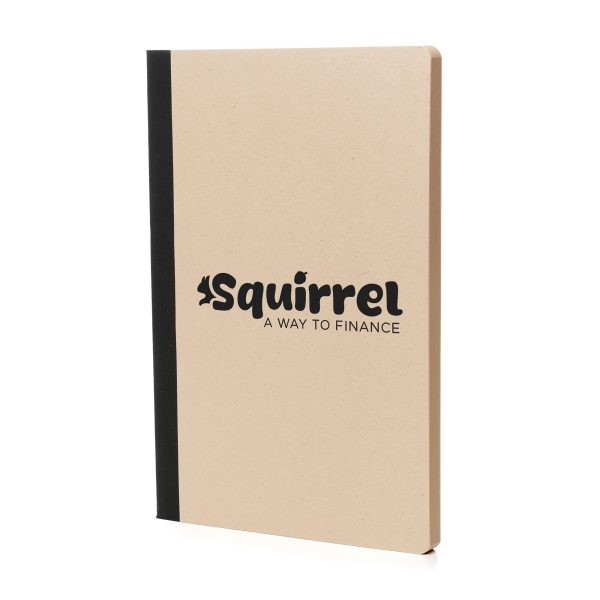 A5 sugarcane notebook made from 100% recycled materials with 80 recycled sugarcane lined sheets, recycled sugarcane hardcover and recycled fabric spine. Ideal for taking notes and brainstorming.