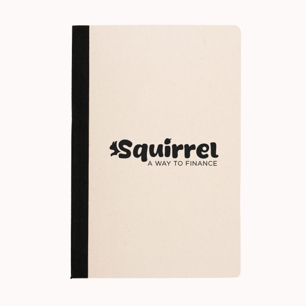 A5 sugarcane notebook made from 100% recycled materials with 80 recycled sugarcane lined sheets, recycled sugarcane hardcover and recycled fabric spine. Ideal for taking notes and brainstorming.