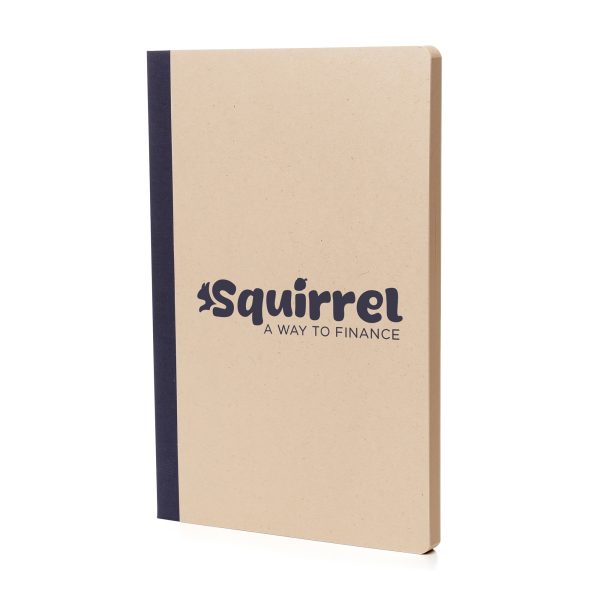 A5 sugarcane notebook made from 100% recycled materials with 80 recycled sugarcane lined sheets, recycled sugarcane hardcover and recycled fabric spine. Ideal for taking notes and brainstorming.