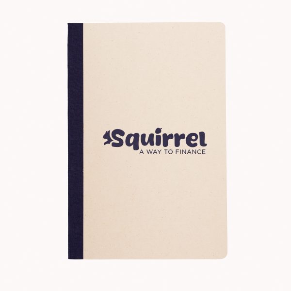 A5 sugarcane notebook made from 100% recycled materials with 80 recycled sugarcane lined sheets, recycled sugarcane hardcover and recycled fabric spine. Ideal for taking notes and brainstorming.