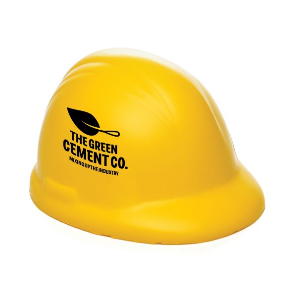 This yellow hard hat shaped stress item is a playful and effective promotional item for stress relief, making it a perfect for the construction industry.