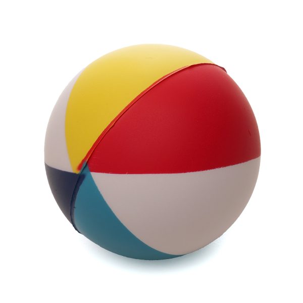 61mm diameter multi-coloured beach ball style stress ball is a colourful and effective promotional item for stress relief, making it a perfect accessory for the office.