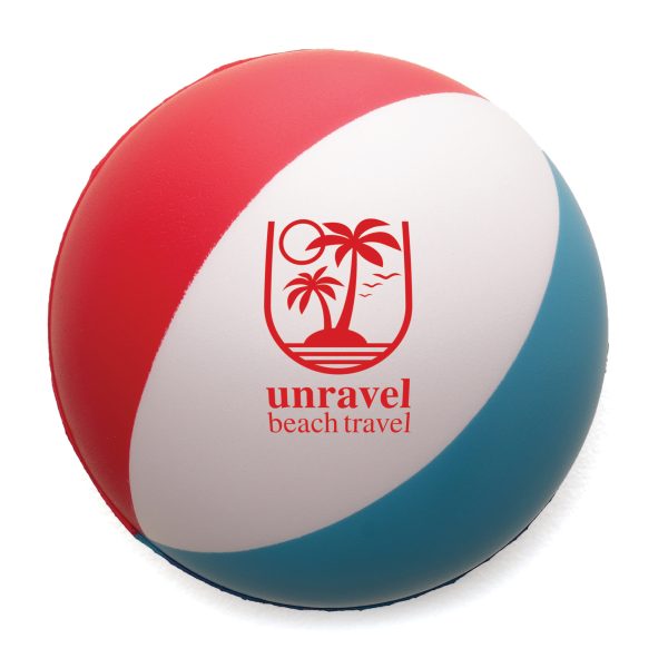 61mm diameter multi-coloured beach ball style stress ball is a colourful and effective promotional item for stress relief, making it a perfect accessory for the office.