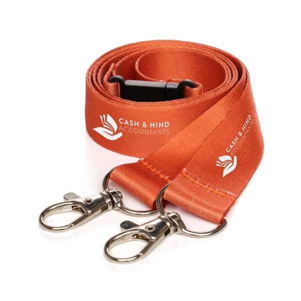 Double trigger clip RPET lanyard with full colour dye or sublimation design to one or both sides(same design). Features two trigger clips on either side and safety break.