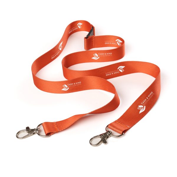 Double trigger clip RPET lanyard with full colour dye or sublimation design to one or both sides(same design). Features two trigger clips on either side and safety break.