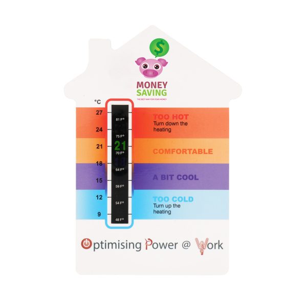 Magnetic thermometer card that can be digitally printed and cut to any shape within an A5 area. Features a colour coded guide to help you maintain optimum room temperature. The ideal giveaway for heating and energy campaigns!