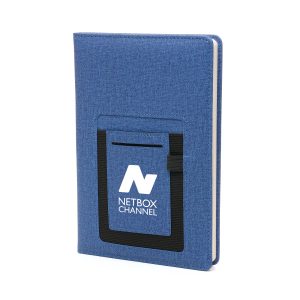 A5 PU notebook featuring a specially designed multi-use front pocket with elasticated sides – perfect for holding a mobile phone and business cards during a meeting! Includes 80 sheets of 80gsm lined paper and pen loop. The 9cm pocket offers a prominent position for your logo with a variety of branding options to choose from.